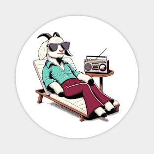 smoking 70s goat relaxing with vintage radio Magnet